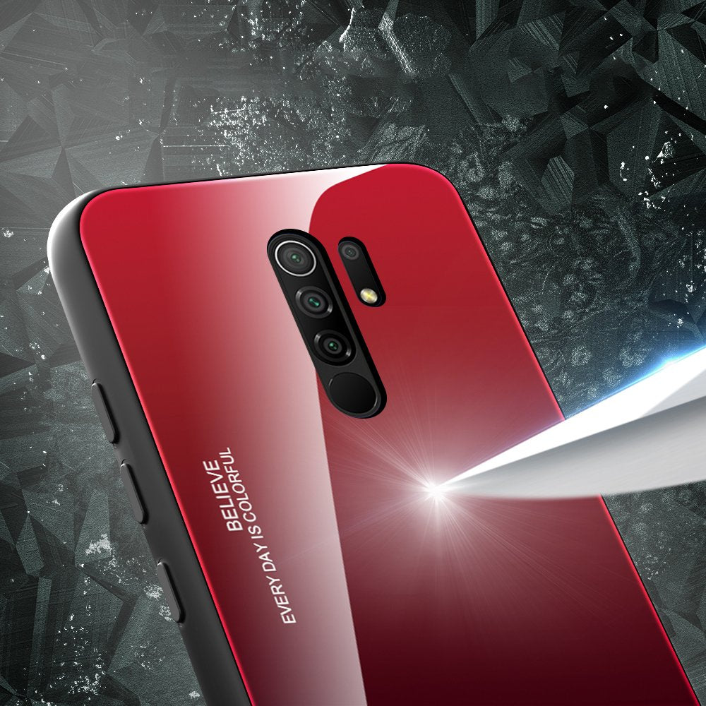Tampa durável de vidro gradiente com parte traseira de vidro temperado Xiaomi Redmi 9 preto-vermelho