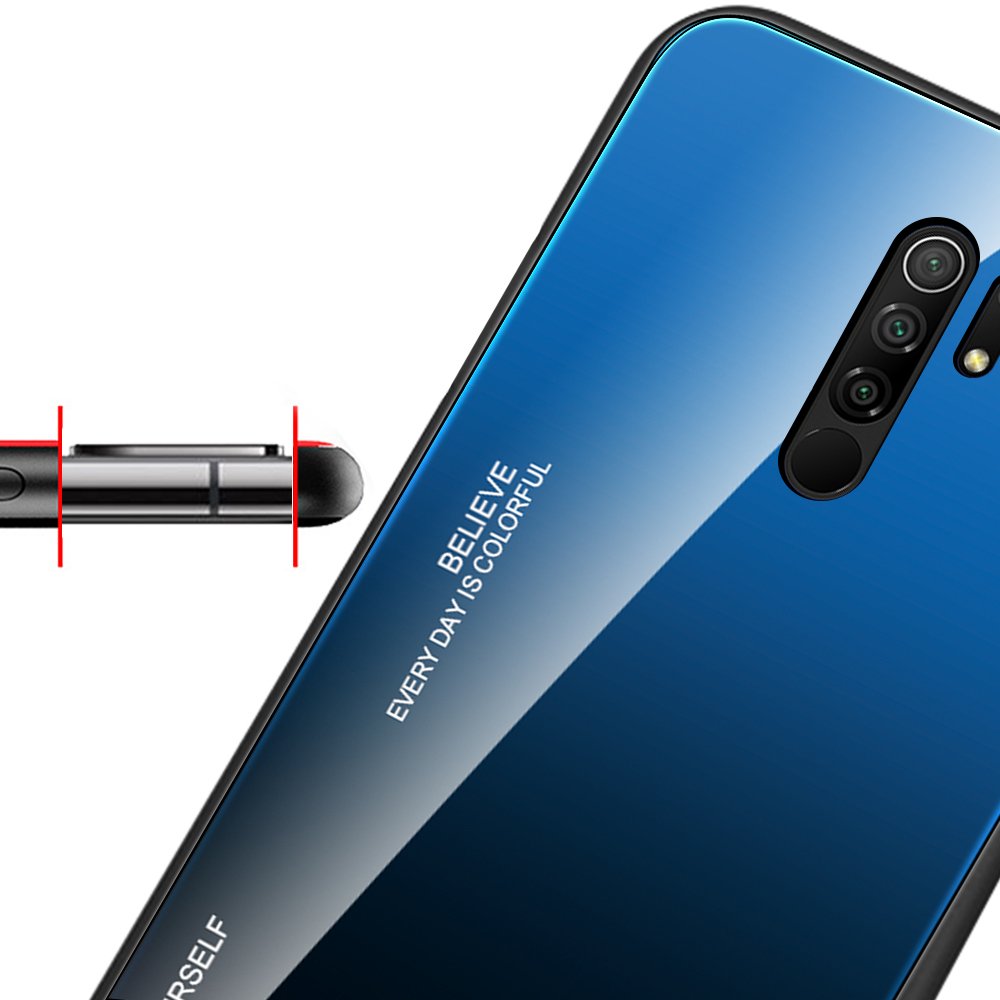 Tampa durável de vidro gradiente com parte traseira de vidro temperado Xiaomi Redmi 9 preto-azul