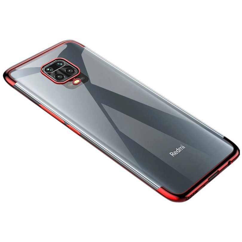 Transparente estojo de gel TPU moldura de galvanoplastia para Xiaomi Redmi Note 9 Pro  -  Redmi Note 9S vermelho