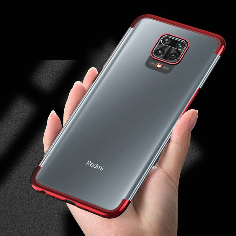 Transparente estojo de gel TPU moldura de galvanoplastia para Xiaomi Redmi Note 9 Pro  -  Redmi Note 9S vermelho