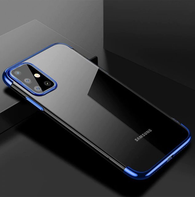 Capa transparente de gel TPU com estrutura de galvanoplastia para Samsung Galaxy A41 azul