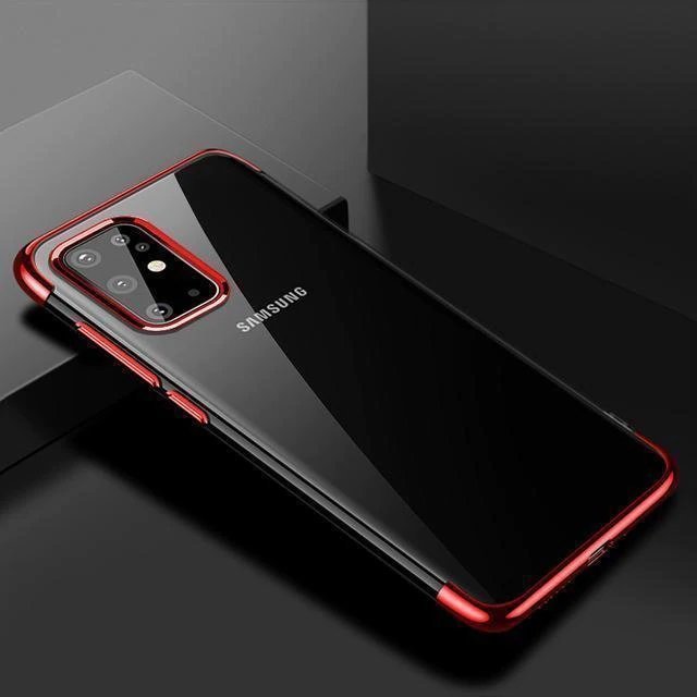Capa transparente de gel TPU com estrutura de galvanoplastia para Samsung Galaxy A41 vermelho