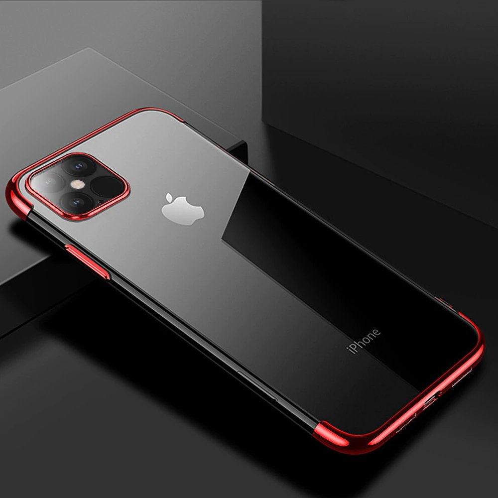 Capa transparente de gel TPU para moldura de galvanoplastia para iPhone 12 mini vermelho
