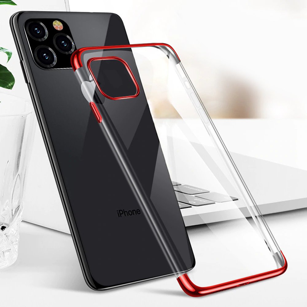 Capa transparente de gel TPU com moldura de galvanoplastia para iPhone 12 Pro  -  iPhone 12 vermelho