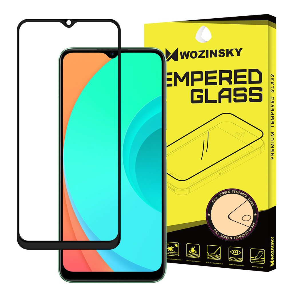 Wozinsky vidro temperado cola total protetor de tela super resistente totalmente coberto com moldura amigável para Realme C11 transparente