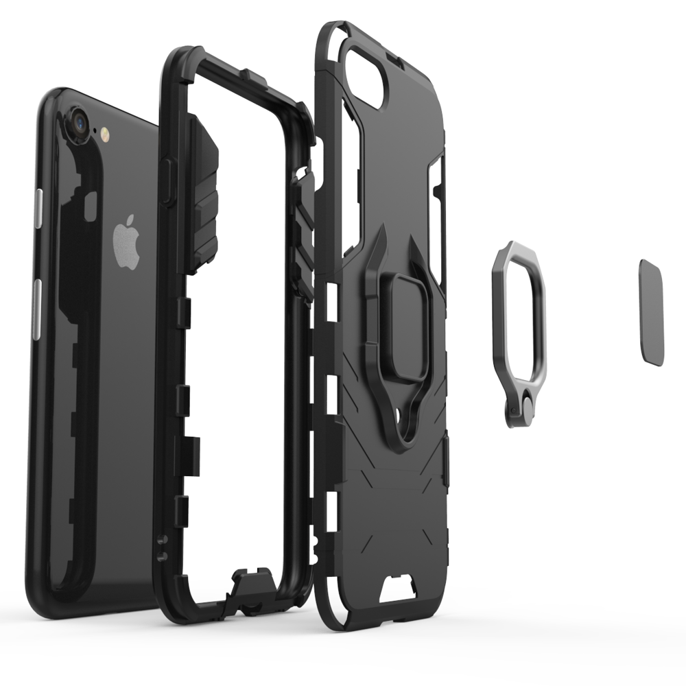 Ring Armor Case Kickstand Capa resistente e resistente para iPhone SE 2020  -  iPhone 8  -  iPhone 7 preto