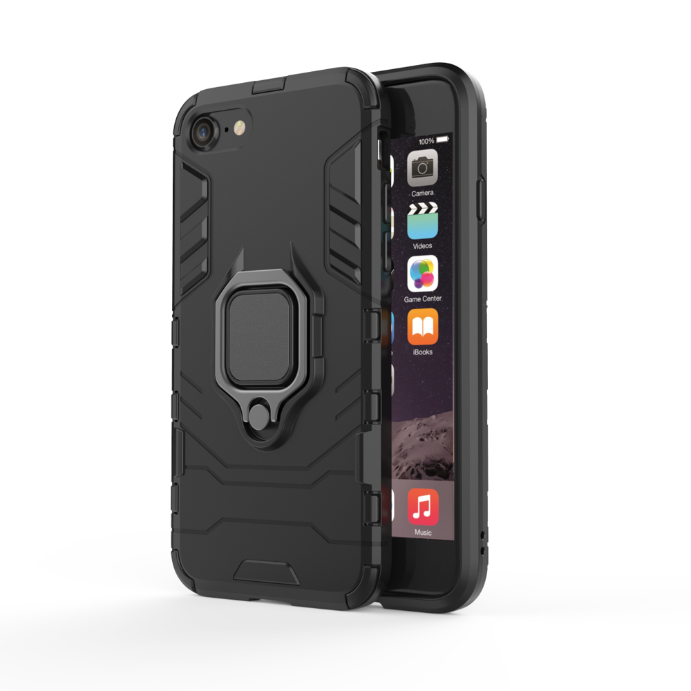 Ring Armor Case Kickstand Capa resistente e resistente para iPhone SE 2020  -  iPhone 8  -  iPhone 7 preto