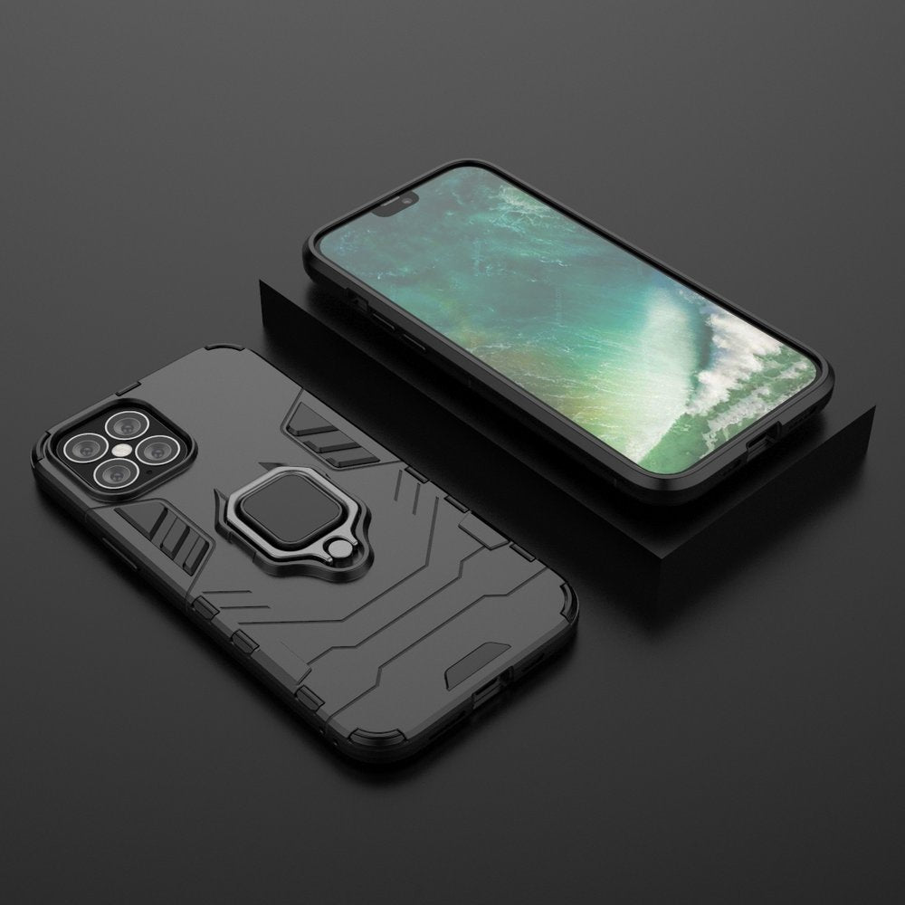 Ring Armor Case Kickstand Capa resistente e resistente para iPhone 12 Pro Max preto