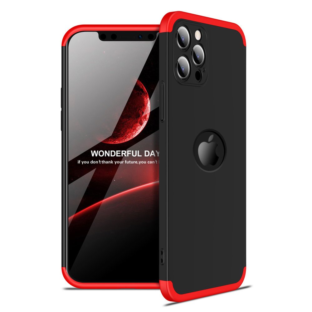Capa de proteção GKK 360 frontal e traseira Capa de corpo inteiro para iPhone 12 Pro Max preto-vermelho