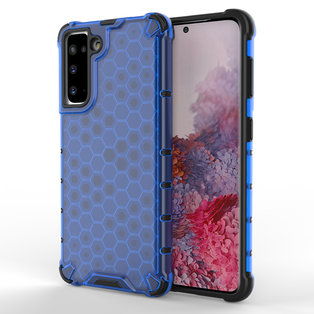 Capa de armadura de favo de mel com pára-choque de TPU para Samsung Galaxy S21 5G azul