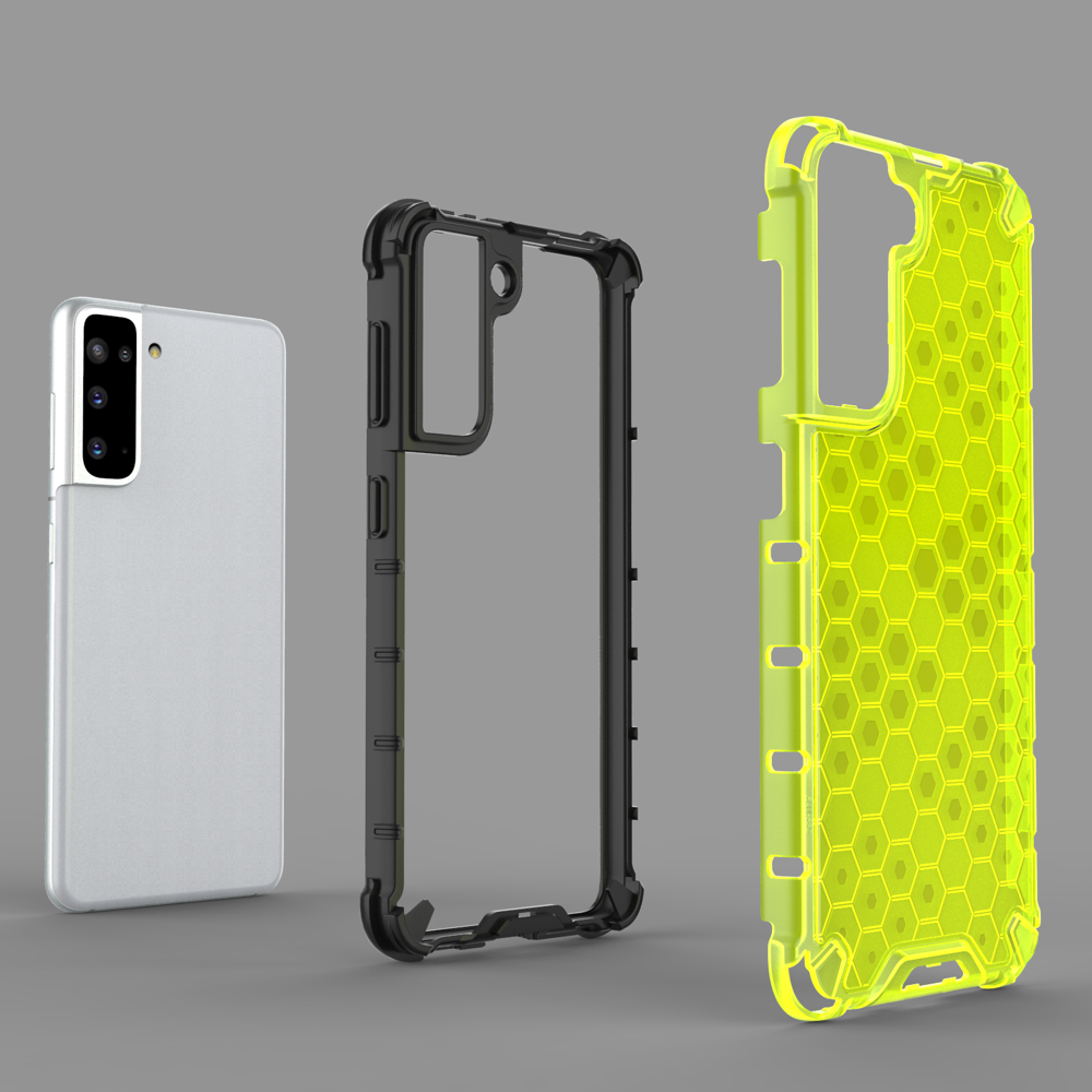 Capa de armadura de favo de mel com proteção de TPU para Samsung Galaxy S21 5G transparente