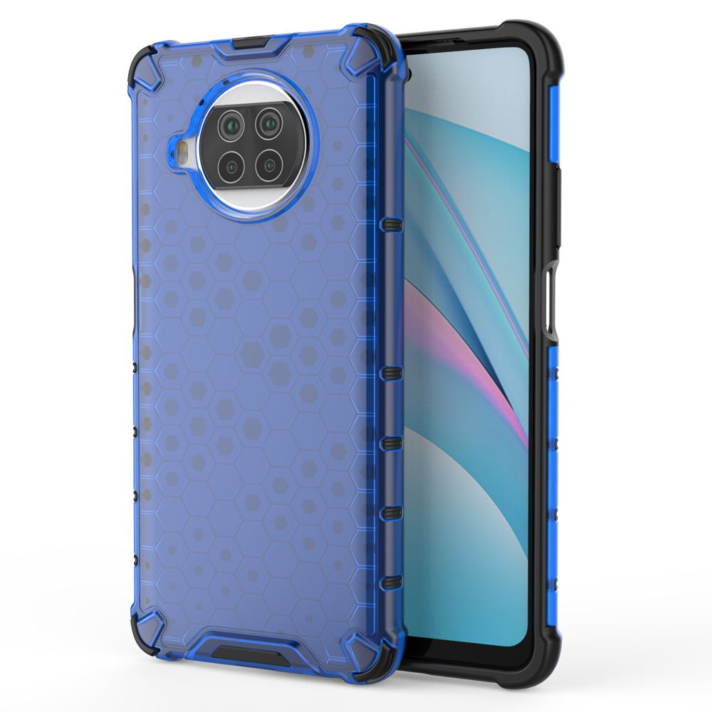Capa de armadura de caixa de favo de mel com pára-choque de TPU para Xiaomi Mi 10T Lite azul