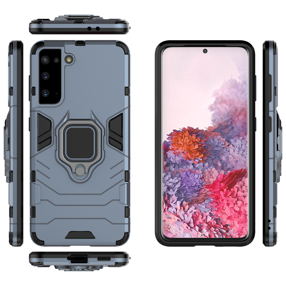 Ring Armor Case Kickstand Capa resistente e resistente para Samsung Galaxy S21 5G azul