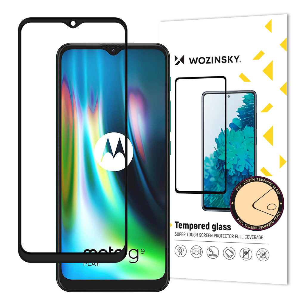 Wozinsky Vidro Temperado Cola Completa Protetor de Tela Super Resistente Totalmente Coberto com Caixa de Armação Amigável para Motorola Moto G9 Play  -  Moto E7 Plus preto