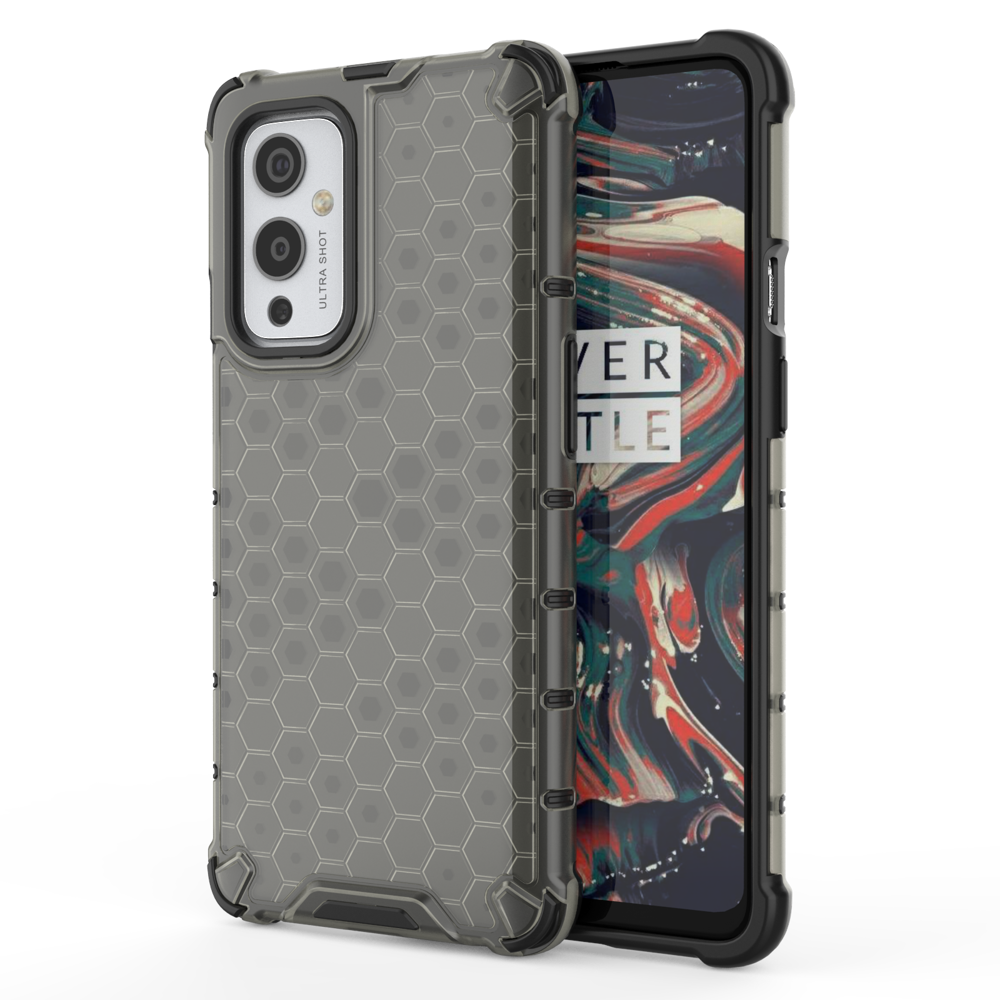 Capa de armadura case em favo de mel com pára-choque de TPU para OnePlus 9 preto