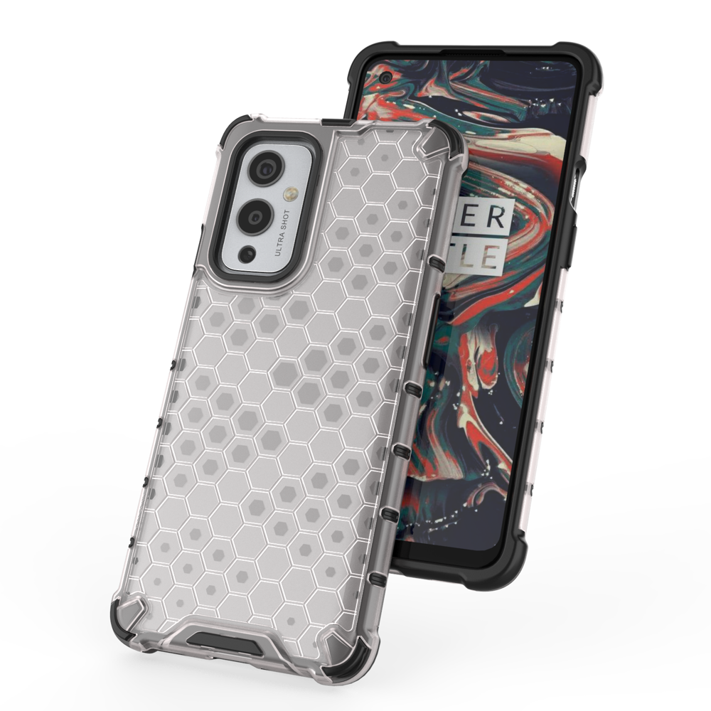 Capa de armadura case em favo de mel com pára-choque de TPU para OnePlus 9 preto