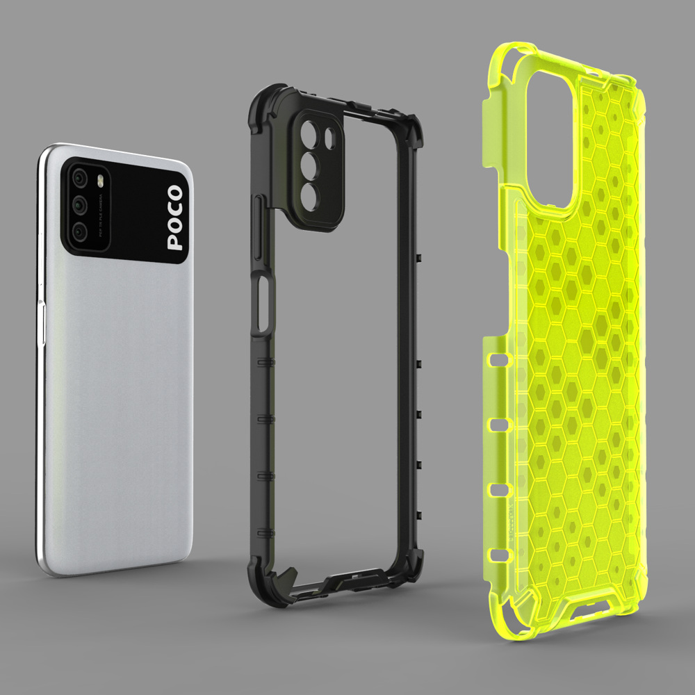 Capa de armadura em caixa de favo de mel com pára-choque de TPU para Xiaomi Poco M3  -  Xiaomi Redmi 9T verde