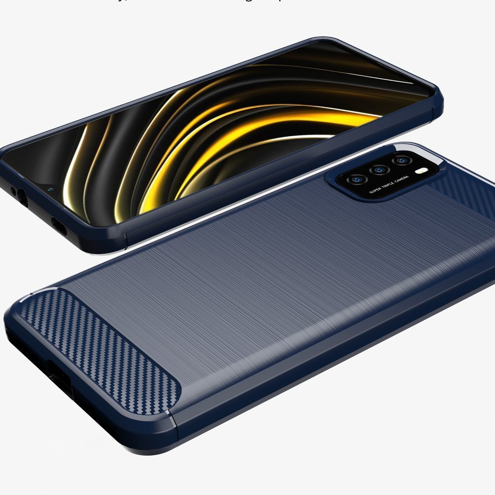 Capa carbono Capa flexível em TPU para Xiaomi Poco M3  -  Xiaomi Redmi 9T azul