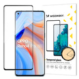 Wozinsky vidro temperado cola total protetor de tela super resistente totalmente coberto com moldura amigável para Oppo Reno 4 preto