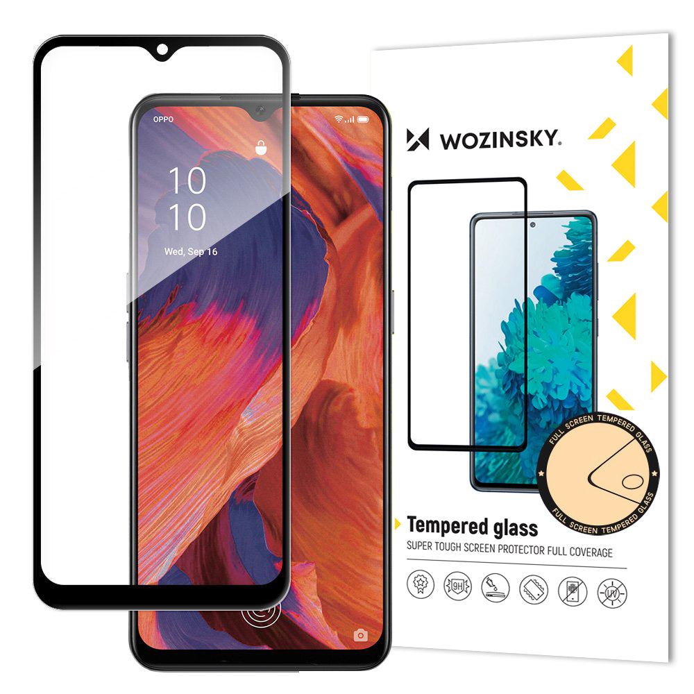 Wozinsky Vidro Temperado Cola Completa Protetor de Tela Super Resistente Totalmente Coberto com Moldura Compatível com Caixa para Oppo A73 preto