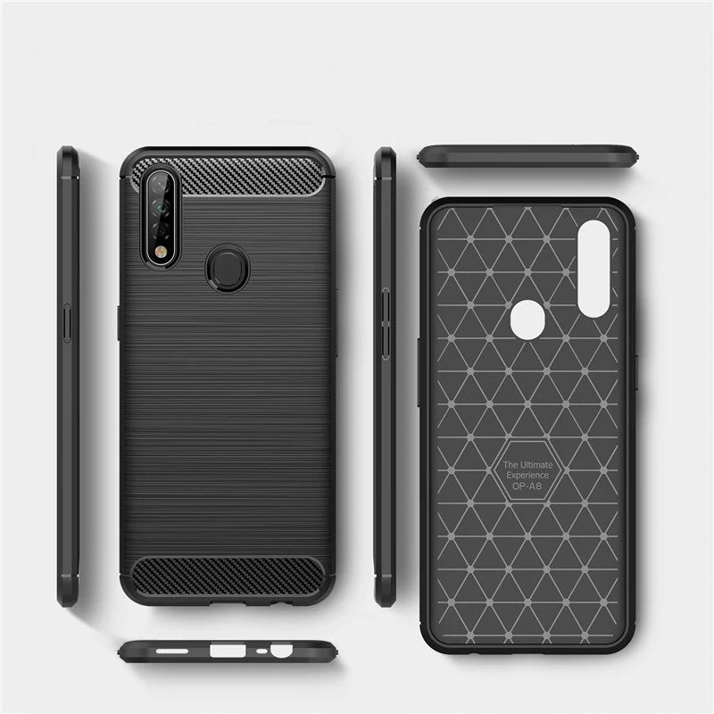 Capa carbono Capa flexível TPU para Oppo A31 preta