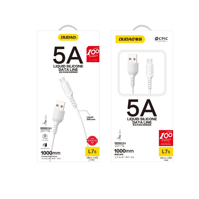Cabo USB durável Dudao  -  micro USB 5 A 1 m branco (L7S branco)