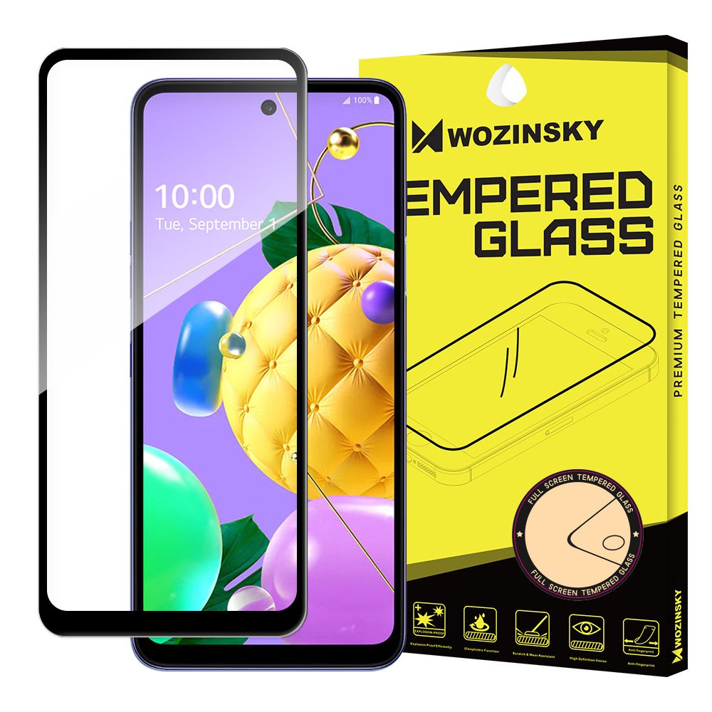 Protetor de tela super resistente de vidro temperado Wozinsky totalmente coberto com moldura compatível para LG K62  -  K52  -  K42 preto