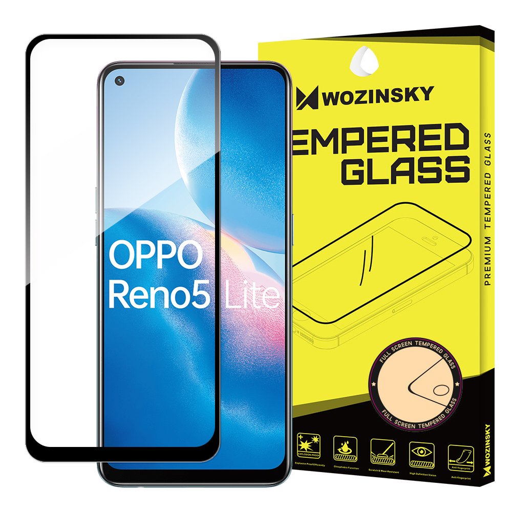 Wozinsky Vidro Temperado Cola Completa Protetor de Tela Super Resistente Totalmente Coberto com Caixa de Armação Amigável para Oppo Reno 5 Lite  -  Reno 5 F preto