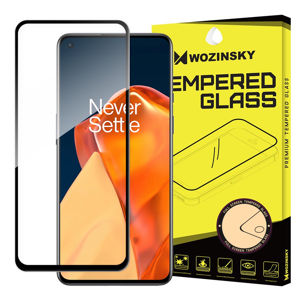 Wozinsky Vidro Temperado Cola Completa Protetor de Tela Super Resistente Totalmente Coberto com Moldura Compatível com Caixa para OnePlus 9 preto