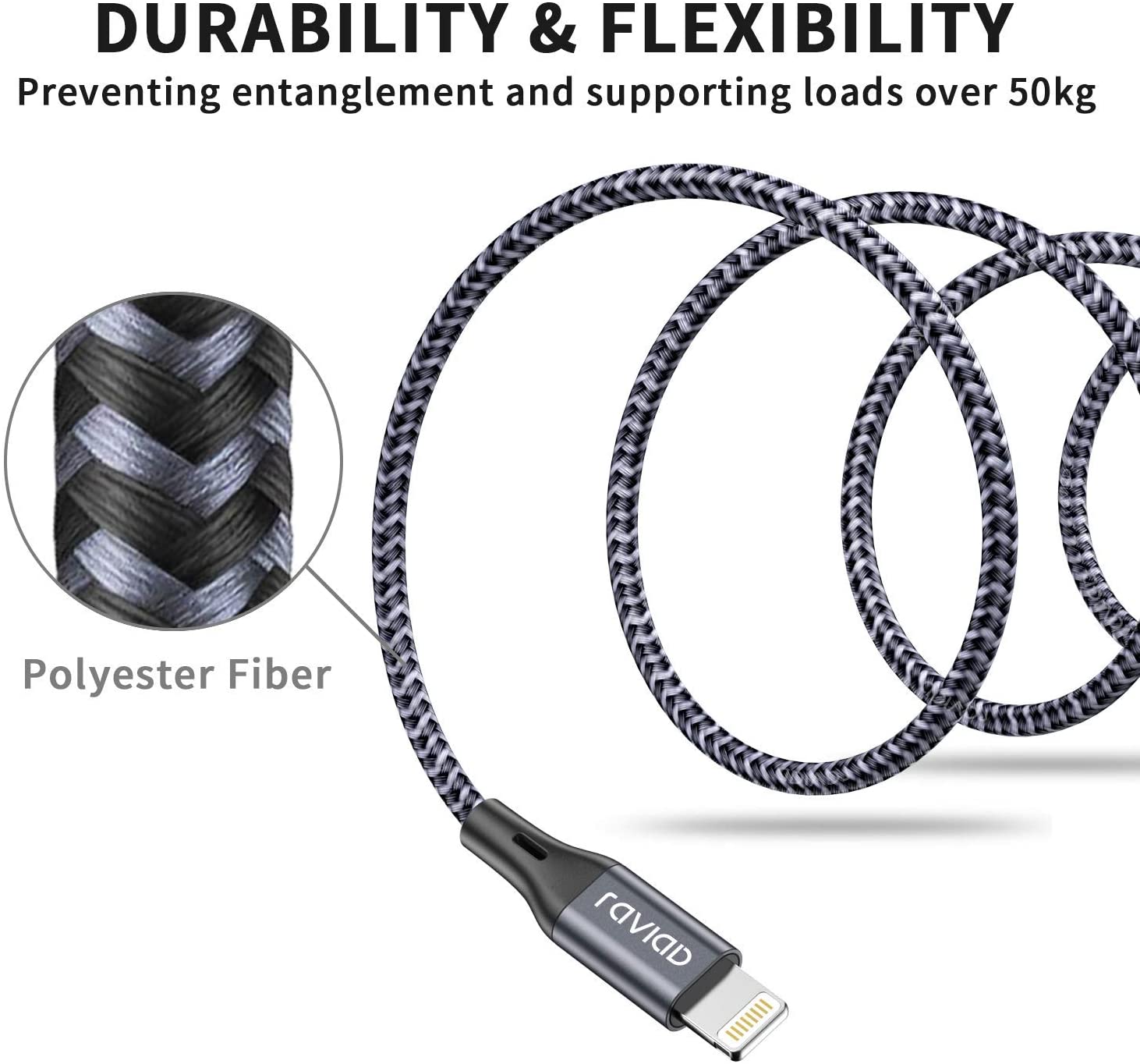 Cabo Lightning para USB Resistente Revestido de Nylon (1,2m) Dados e Carregamento