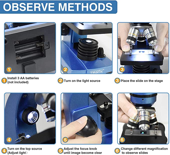 Microscópio de Ciências 40X- 1000X + Kit 52 peças