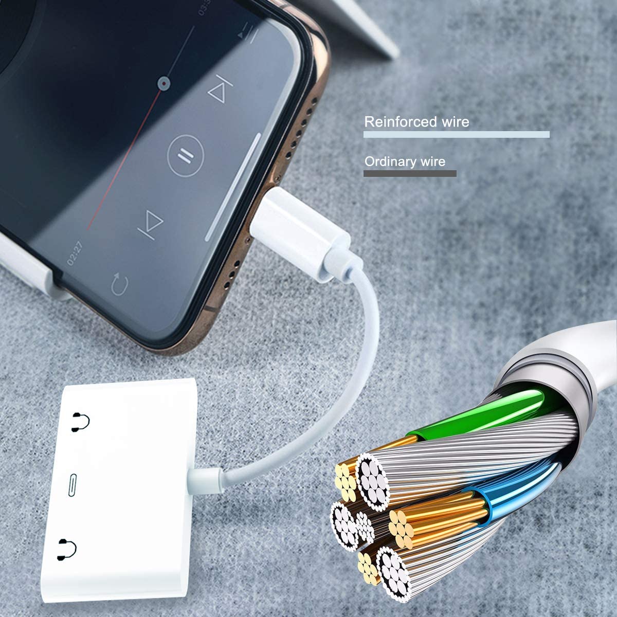 Adaptador Lightning 3 em 1 (2 saídas jack 3,5mm mais 1 saída Lightning) iPhone/iPad