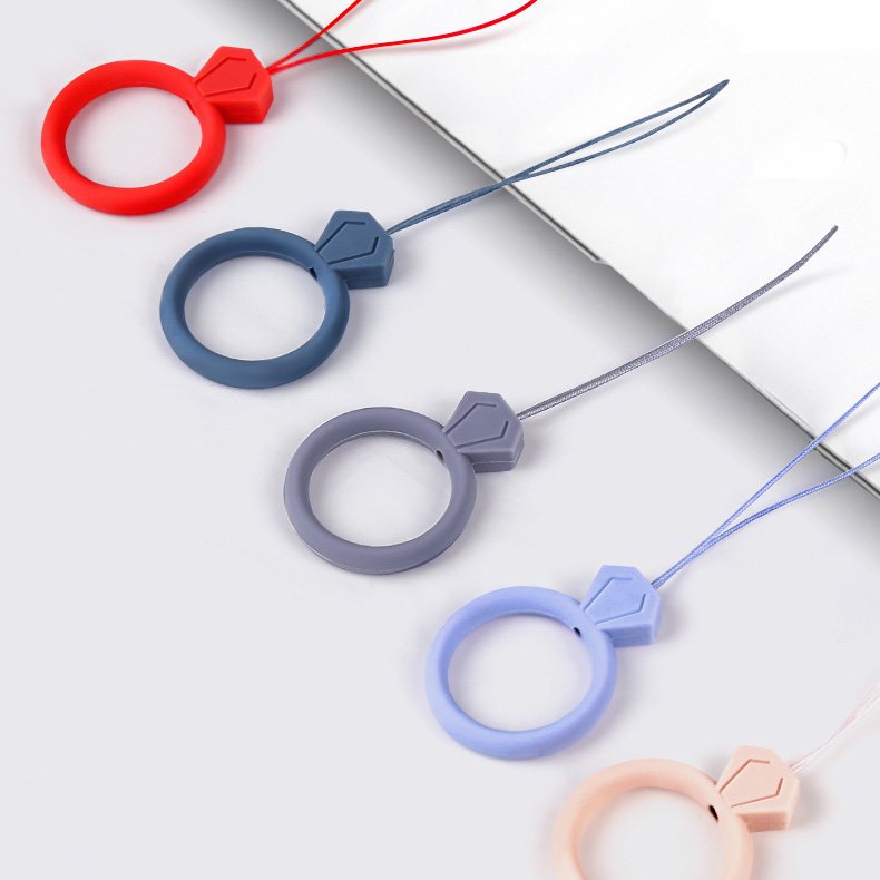 Cordão de silicone para o pingente de anel de diamante do telefone para um dedo rosa