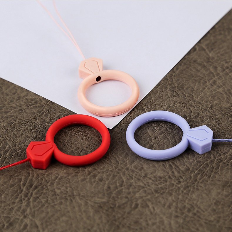Cordão de silicone para o pingente de anel de diamante do telefone para um dedo vermelho