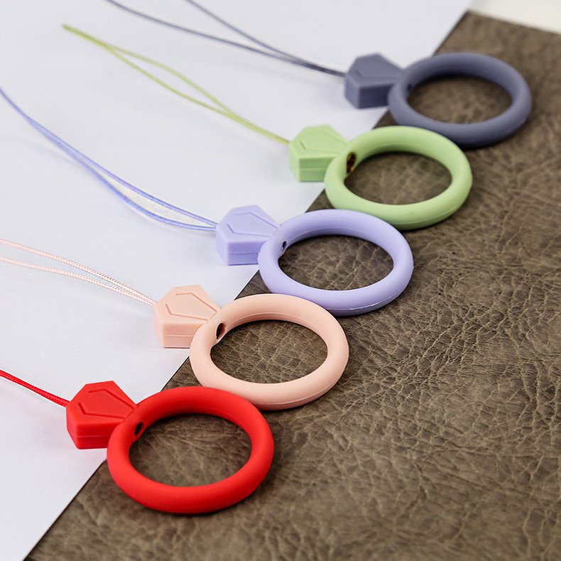 Cordão de silicone para o pingente de anel de diamante do telefone para um dedo vermelho