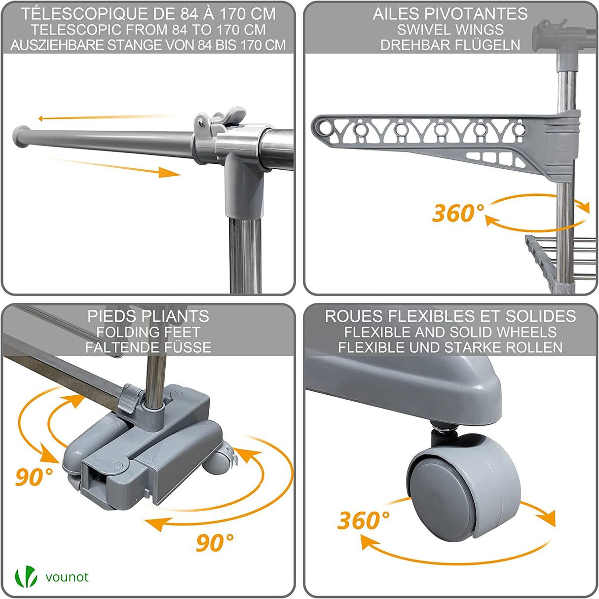 Estendal de Roupa Vertical Extensível e Ajustável –