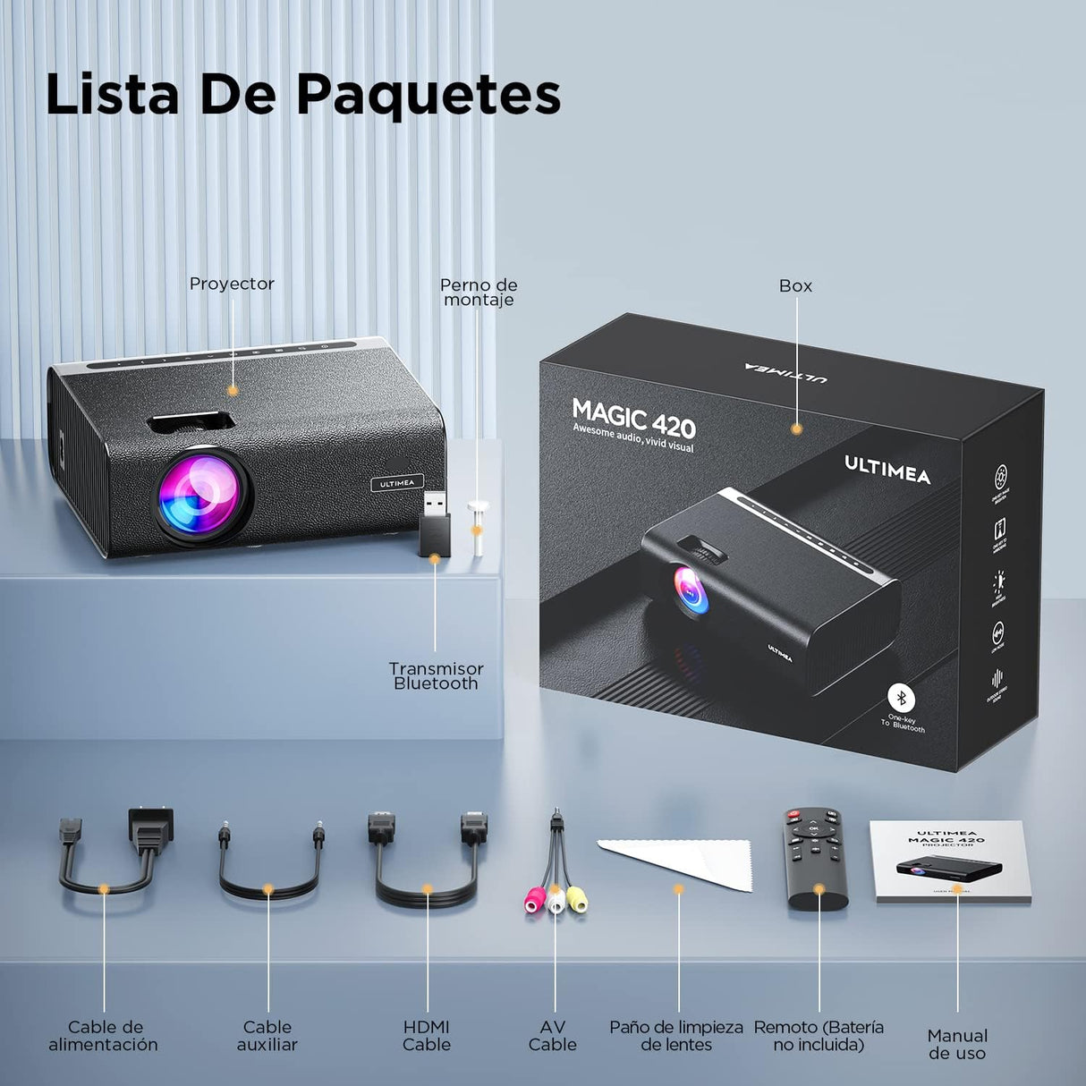 Ultimea Magic 420 PRO Projetor portátil WiFi Bluetooth 8000 lúmenes 1080P Full HD 9000:1