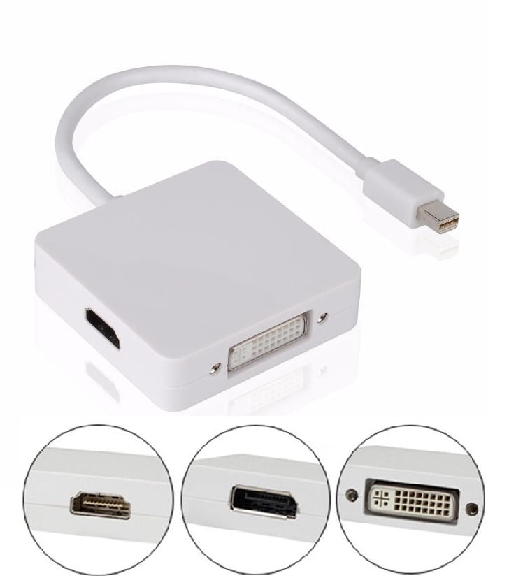 Adaptador Mini DisplayPort Thunderbolt para HDMI / DVI / DisplayPort 3 em 1 - Multi4you®