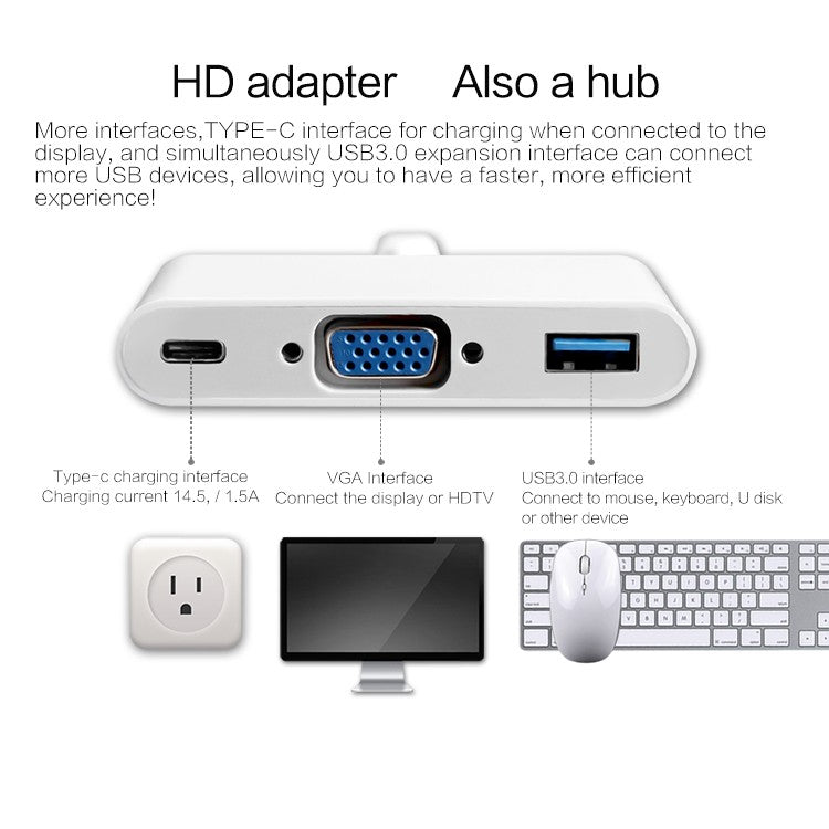 Adaptador USB-C para VGA / USB 3.0 / USB - C Multiportas - Multi4you®