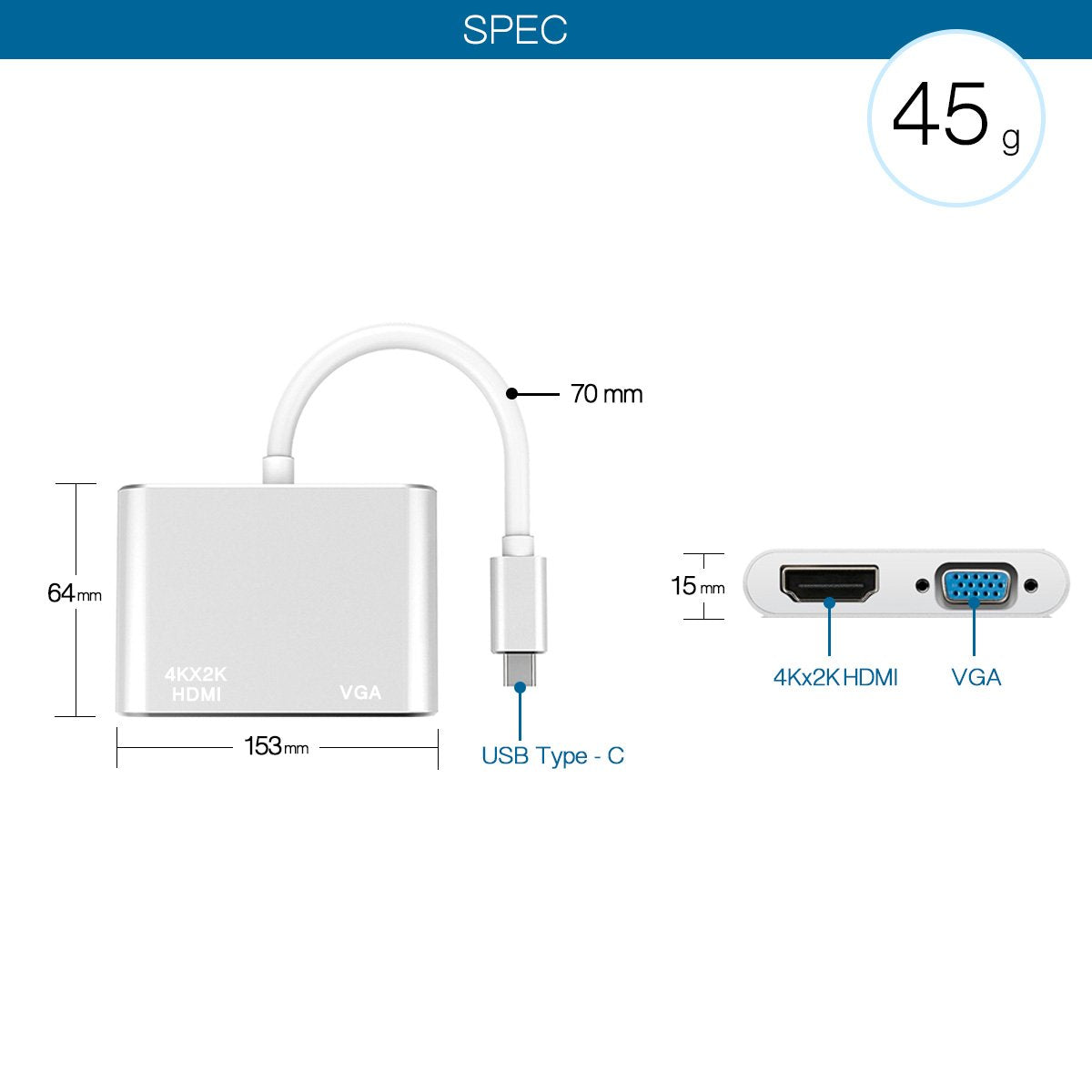 Adaptador Converter USB-C para HDMI + VGA 2k/4k - Multi4you®