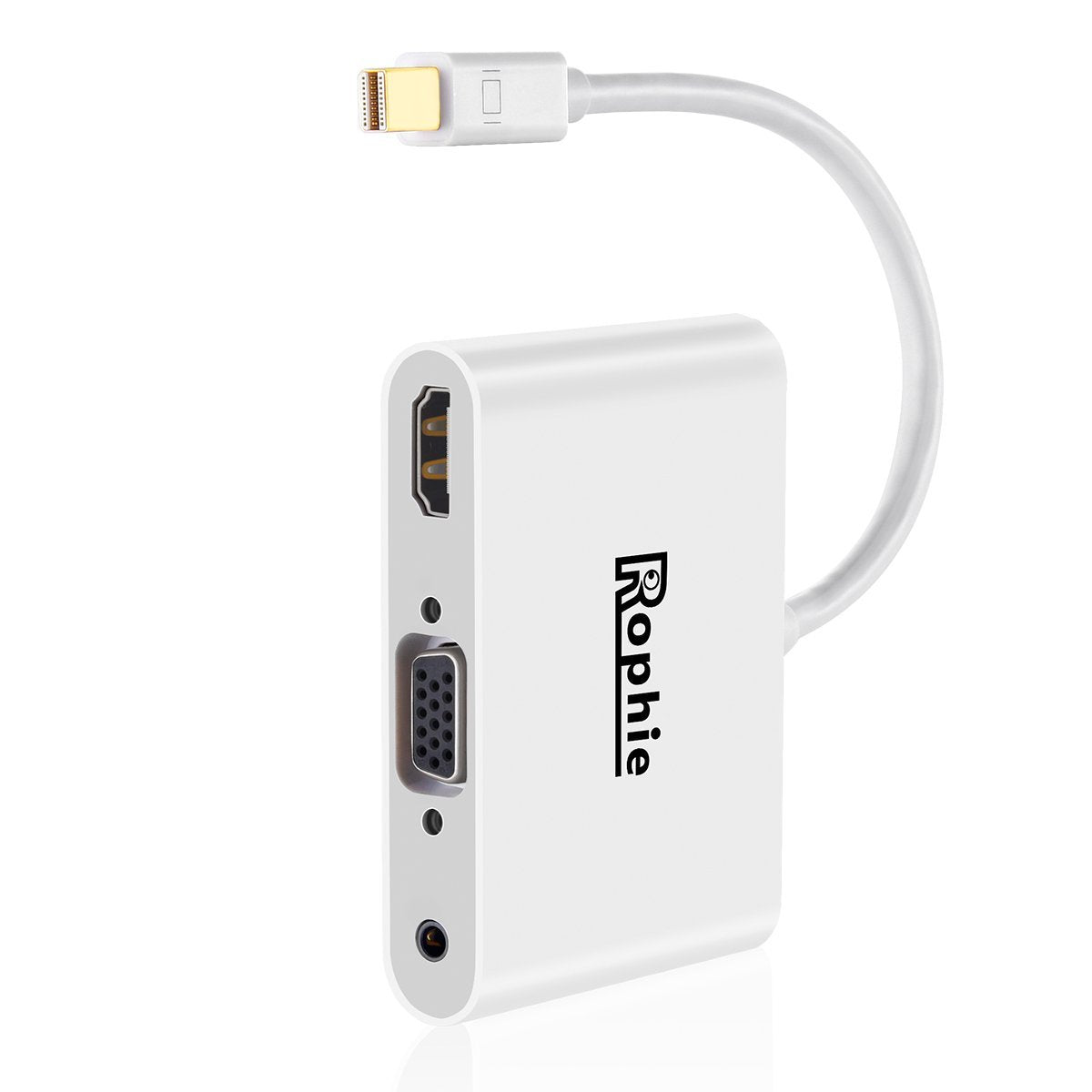 Rophie Adaptador Mini DisplayPort para HDMI / VGA com Áudio e Alimentação Micro USB