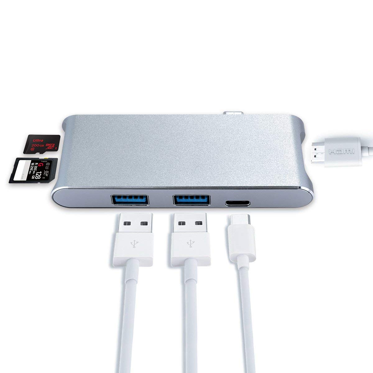 Adaptador USB-C para HDMI 4K USB 3.0 HUB com Leitor de Cartões SD / Micro SD TF 6 em 1 - Multi4you®