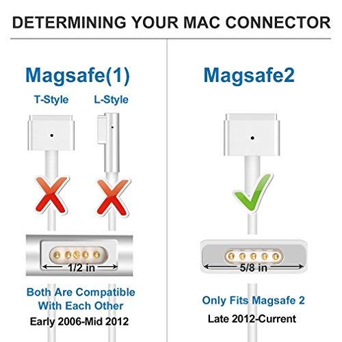 Aursen Carregador para Apple MacBook Tipo T MagSafe 2 Power Adapter (60W) A1435/A1465/A1502