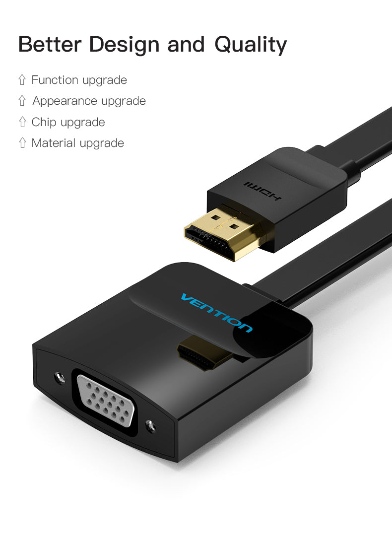 Cabo Vention Conversor Adaptador Flat HDMI para VGA com Áudio / Alimentação Micro USB