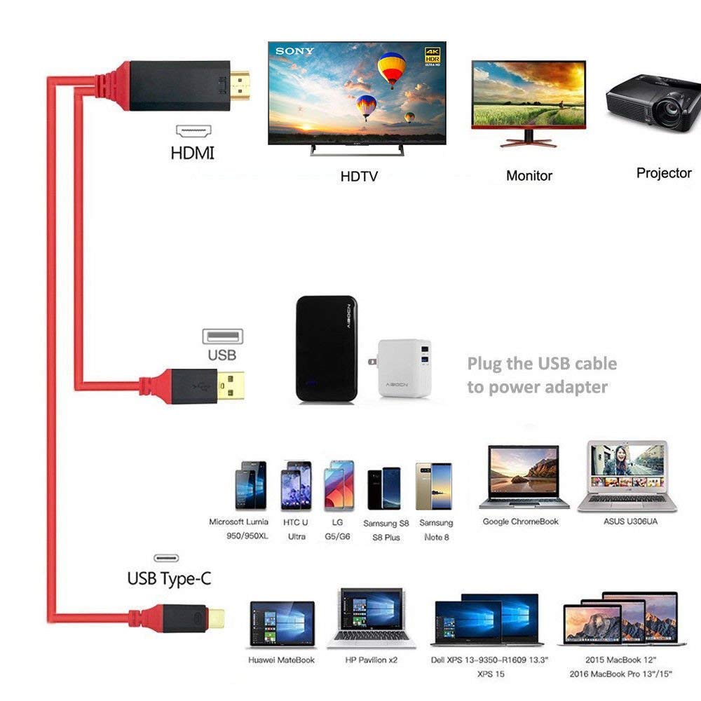 Cabo Adaptador MHL USB-C para HDMI para Smartphones / Tablet (HDTV) (Vermelho) - Multi4you®