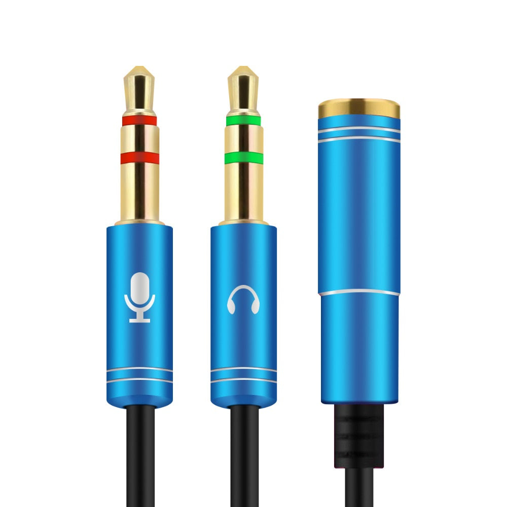 Cabo Jack 3,5mm 2 Machos para 1 Fêmea - Microfone / Headphone (Azul) - Multi4you®
