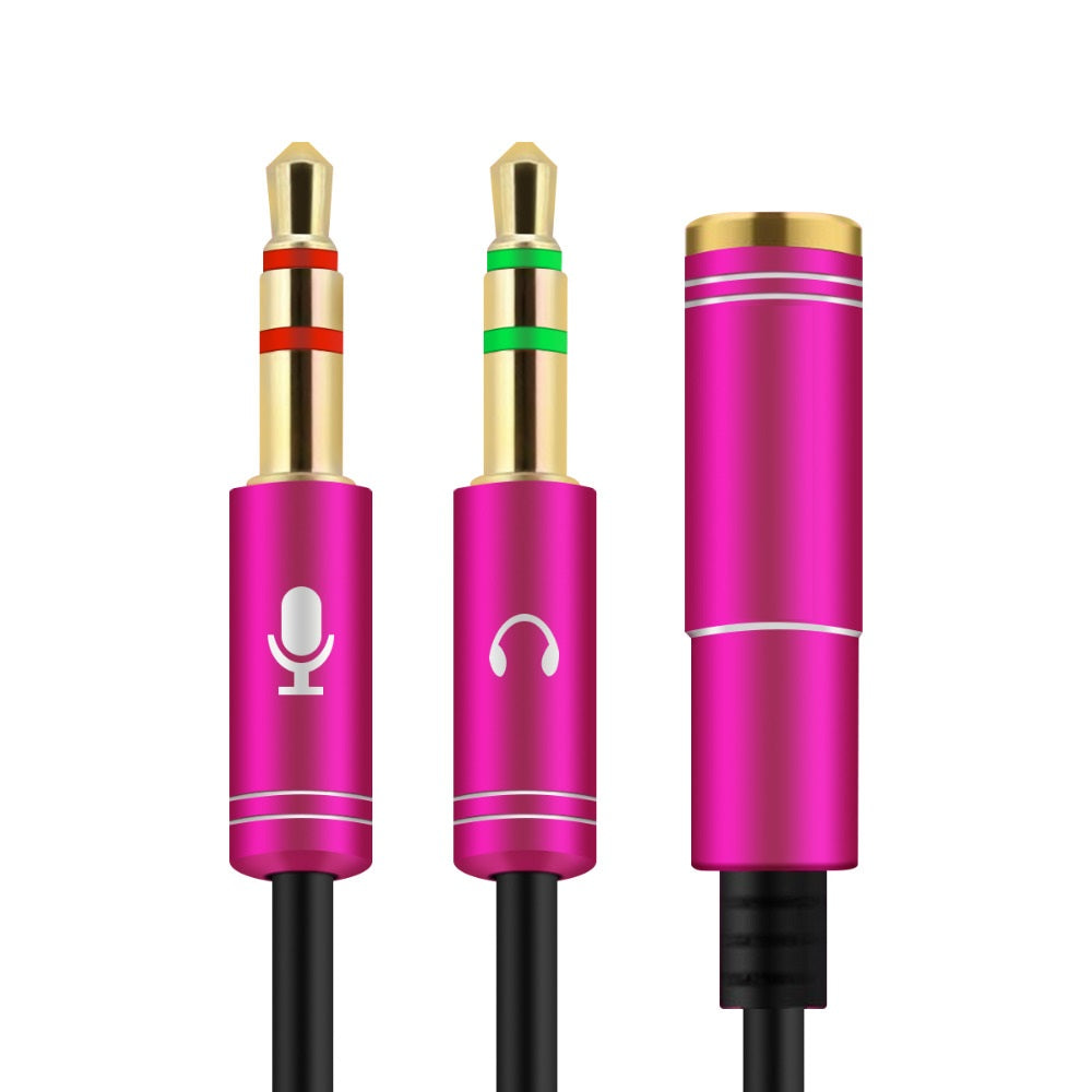 Cabo Jack 3,5mm 2 Machos para 1 Fêmea - Microfone / Headphone (Rosa) - Multi4you®