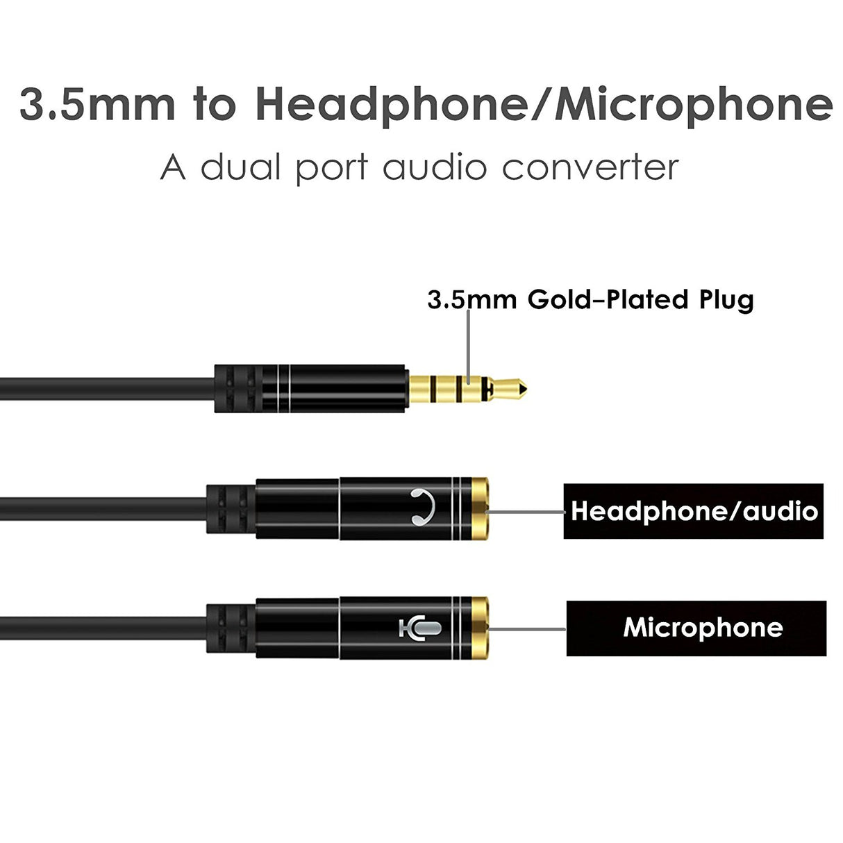 Cabo Jack 3,5mm Macho para 2 Fêmeas - Microfone / Headphone (Preto) - Multi4you®