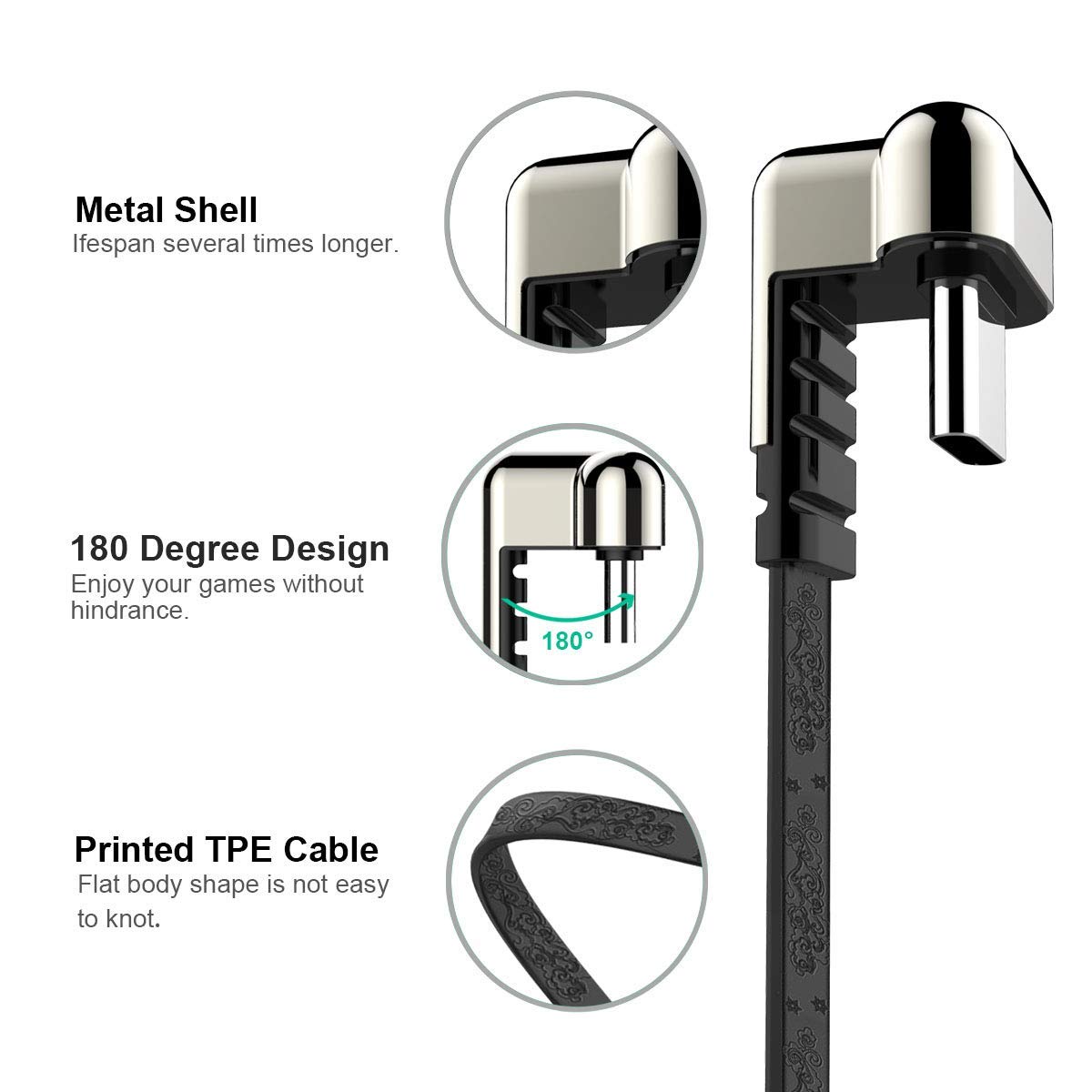 Cabo USB Tipo C 180 Graus Flat Resistente - Multi4you®