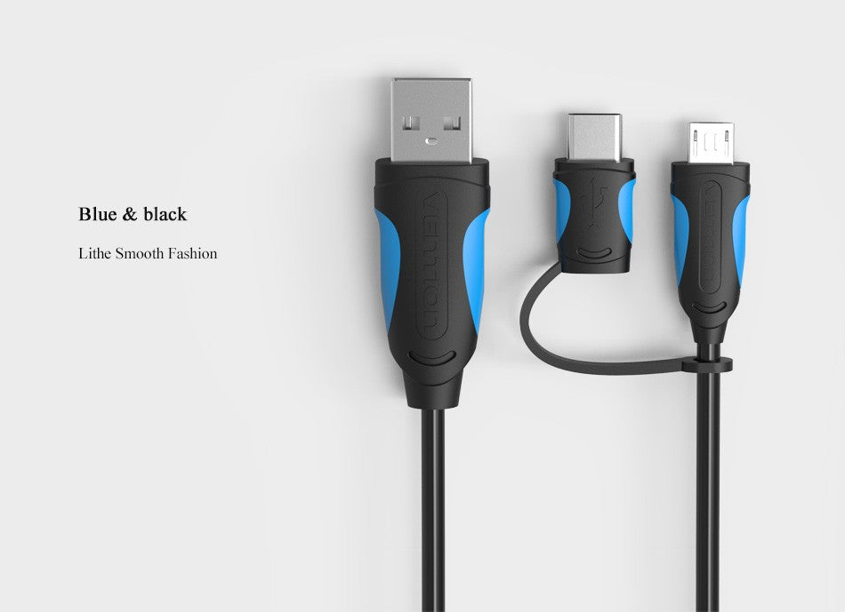 Cabo Vention de Dados Micro USB / USB-C para USB 2 em 1 (2m)